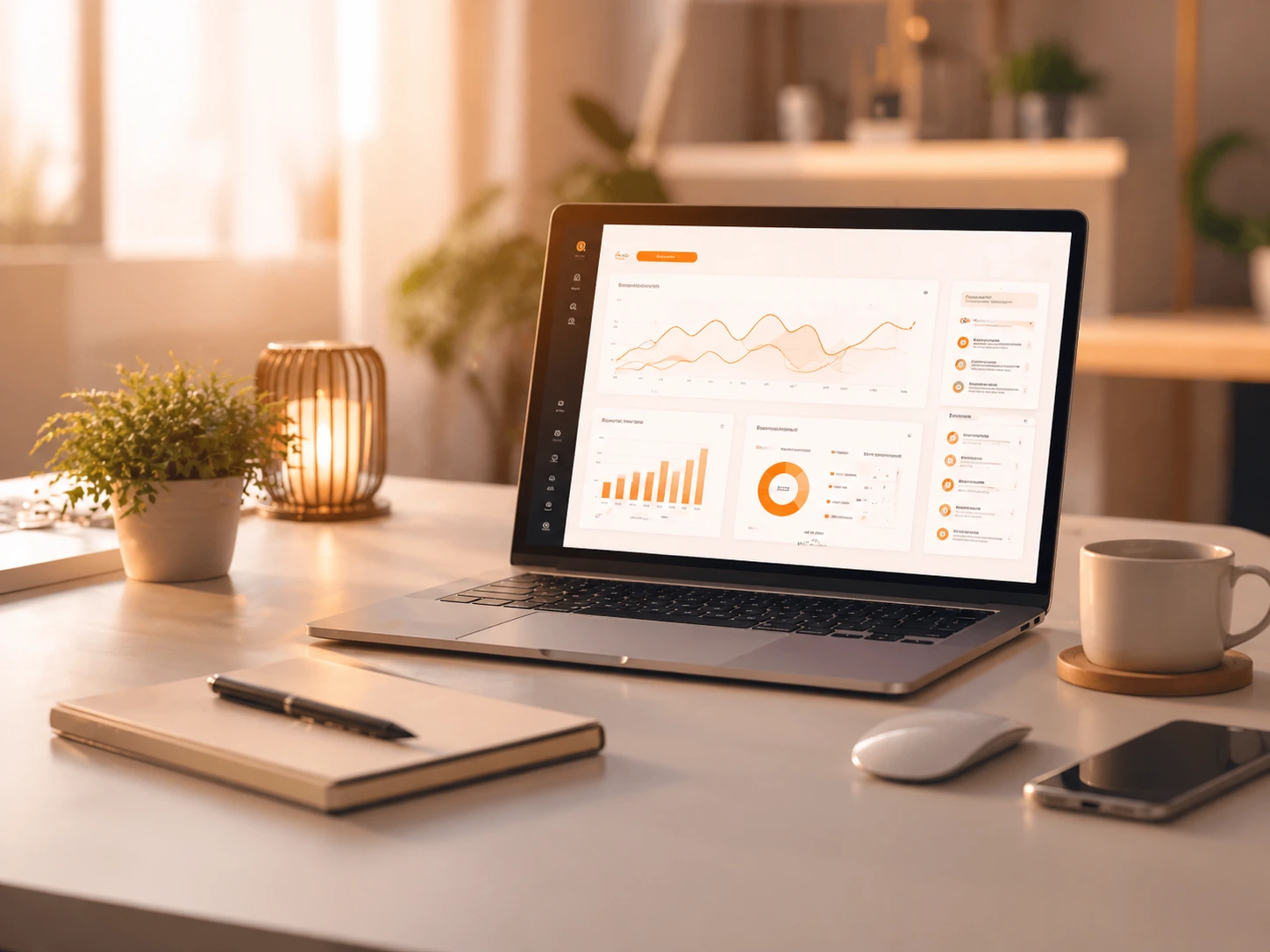 Workflow-Dashboard mit Performance-Charts auf einem Laptop